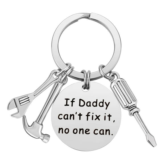 HUANLEDASH Father Day Keychain If Papa Can't Fix It No One Can Stainless Steel Hammer Screwdriver Wrench Dad Tools Christmas Birthday Keychain