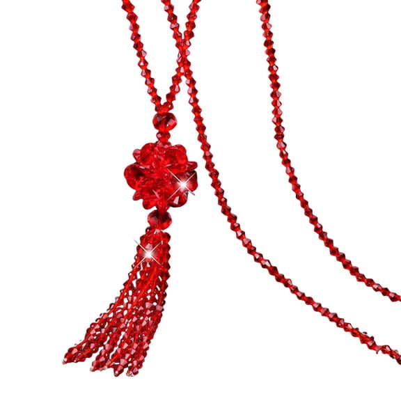 HUANLEDASH Faux Crystal Necklace Knotted Beaded Long Tassel Shiny All Match Good Gloss Women Long Pendant Sweater Necklace Jewelry Gift