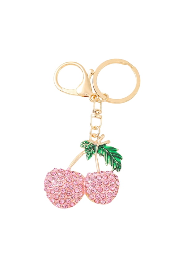 Girl Keyring Cherry Shape Charm Sparkling Rhinestone Keychain Pendant Bag Handbags Backpacks Charm Accessories