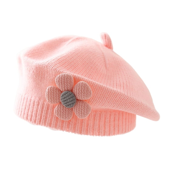 HUANLEDASH Girls Winter Hat Flower Decor Knitted Elastic Anti-slip Children Painter Cap Photo Prop Daily Outdoor Travel School Shopping Headwear