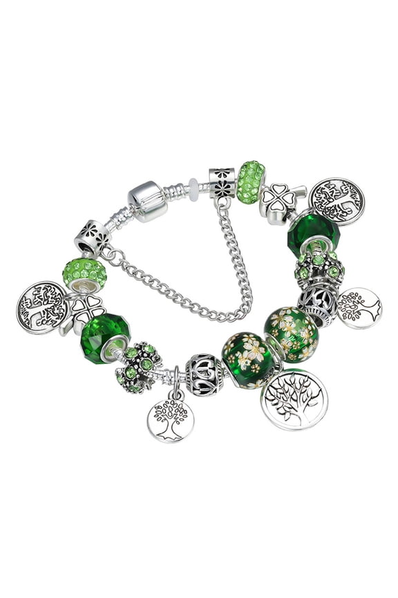 Good Fortune Bracelet Glazed Tree of Life Green Faux Crystal Vintage DIY Multi Charm Ethnic Style Pastoral Bangle for Shopping Work Party Dating