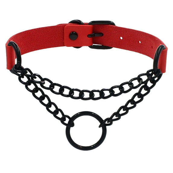 HUANLEDASH Goth Choker Necklace Faux Leather Gothic Choker Adjustable Metal O-Ring Chain Collar Cool Punk Emo Jewelry for Women Men