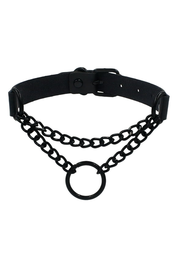 Goth Choker Necklace Faux Leather Gothic Choker Adjustable Metal O-Ring Chain Collar Cool Punk Emo Jewelry for Women Men