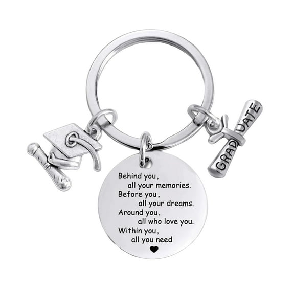 HUANLEDASH Graduation Gifts for Her Him Stainless Steel Class of 2025 Graduation Keychain Inspirational Keyring Gift for College High School Graduates