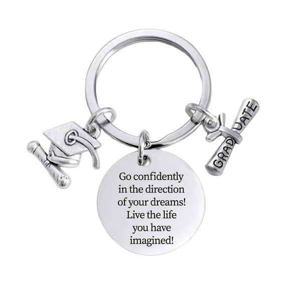 HUANLEDASH Graduation Gifts for Her Him Stainless Steel Class of 2025 Graduation Keychain Inspirational Keyring Gift for College High School Graduates