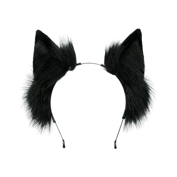 HUANLEDASH Hair Hoop Plush Cat Ear Decor Elastic Headgear Handmade Faux Animal Ears Metal Frame Bendable Headband Halloween Photography Accessories