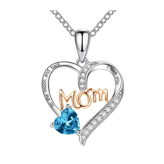 HUANLEDASH Heart Necklace for Women I Love You Mom Cubic Zirconia Heart Pendant Necklace Mother's Day Birthday Gift for Mom