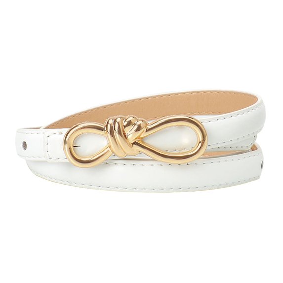 HUANLEDASH Imitation Leather Dress Belt Snap-On Bow-Shaped Buttons Multi Holes Adjustable Length Thin Waistband