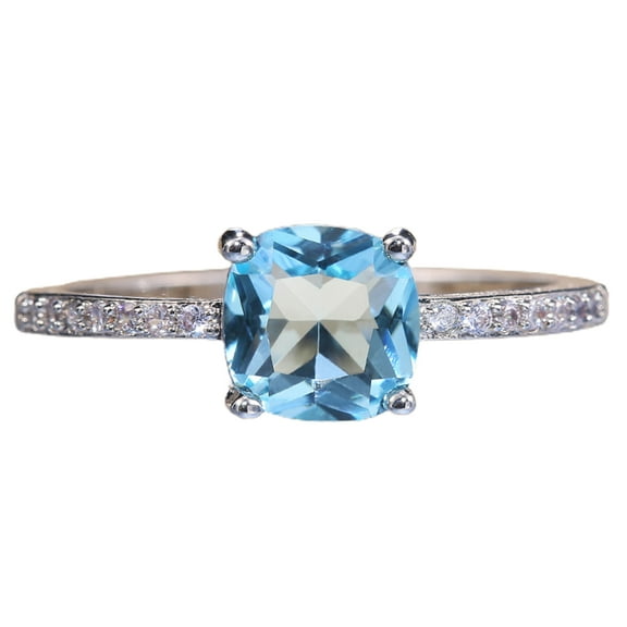 HUANLEDASH Inlaid Rhinestone Thin Wedding Ring Square Cubic Zirconia Women Ring Jewelry Accessory