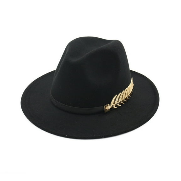 HUANLEDASH Jazz Hat Unisex Comfortable Breathable Big Brim Leaf Belt Decor Decorative Gentlemen British Style Royal Derby Hat Headwear
