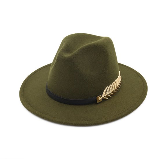 HUANLEDASH Jazz Hat Unisex Comfortable Breathable Big Brim Leaf Belt Decor Decorative Gentlemen British Style Royal Derby Hat Headwear