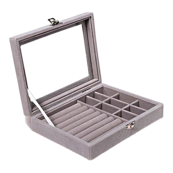 HUANLEDASH Jewelry Box Multi-grids Rectangle Portable Metal Buckle Transparent Visible Faux Leather Finger Ring Earring Necklace Travel Jewelry Box Travel Use