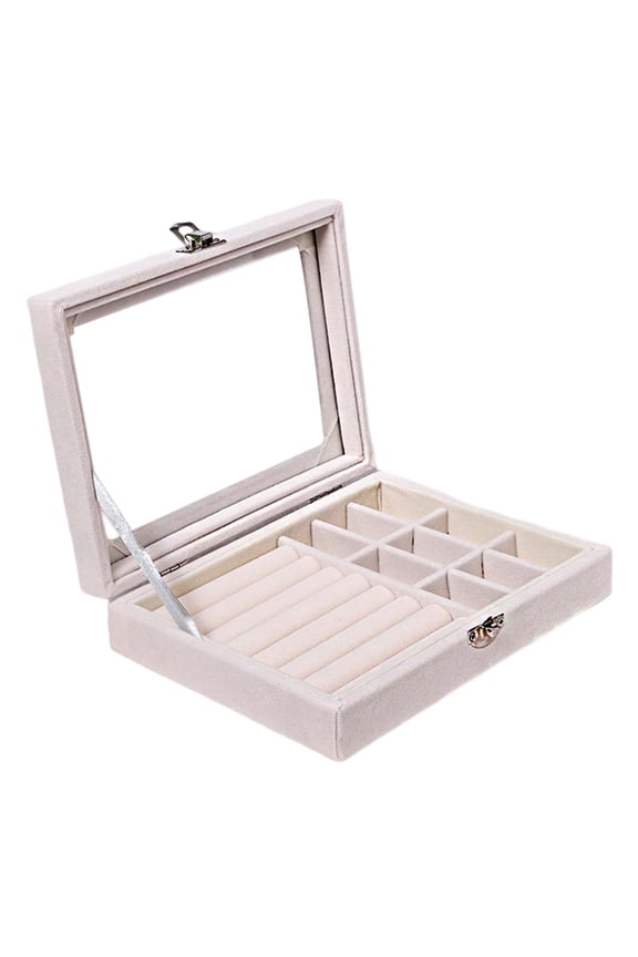 Jewelry Box Multi-grids Rectangle Portable Metal Buckle Transparent Visible Faux Leather Finger Ring Earring Necklace Travel Jewelry Box Travel Use