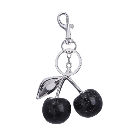HUANLEDASH Keychain Bag Charm with Golden Shimmering Resin Cherries Hypoallergenic Steel Key Pendant Bag Wallet Accessory