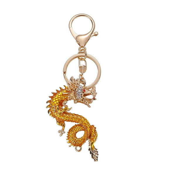 HUANLEDASH Keychain Dragon Rhinestone Decor Stainless Exquisite Spring Festival New Year Gift Bag Decoration Pendant Key Holder Key Organizer