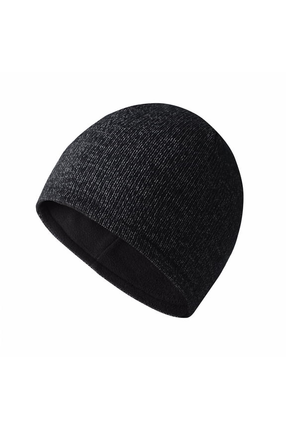 Knitted Reflective Hat Windproof High Elasticity Dome Double-layered Plush Lined Street Style Night Jogging Warning Cap Winter Keep Warm Headwear for Runners Cyclists