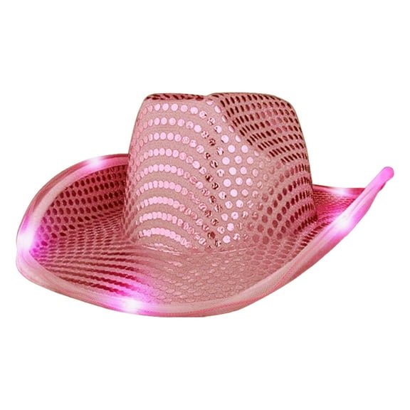 HUANLEDASH LED Light-Up Cowboy Hat Retro Western Style Luminous 5 Color Available Sunshade Sequin Cap Christmas Party Nightclubs Performance Photo Prop Cap