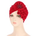 thumbnail image 1 of HUANLEDASH Ladies Hat Flower Faux Pearl Decor Multi Layers Solid Color Soft Breathable Elastic Anti-slip Decorative Indian Cap Bandana Beanie, 1 of 1