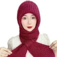 thumbnail image 1 of HUANLEDASH Ladies Winter Integrated Hat Scarf Thickened Knitted Warm Soft Cozy Elastic Ear Neck Head Protection Windproof Pure Color Balaclava Neck Wrap Combo Lady Headwear, 1 of 1