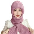 thumbnail image 1 of HUANLEDASH Ladies Winter Integrated Hat Scarf Thickened Knitted Warm Soft Cozy Elastic Ear Neck Head Protection Windproof Pure Color Balaclava Neck Wrap Combo Lady Headwear, 1 of 1
