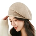 thumbnail image 1 of HUANLEDASH Ladies Winter Pile Hat Baggy Knitted Solid Color Elastic Retro Style Women Cap Anti-slip Warm Beret for Outdoor Activities Daily Wear, 1 of 1