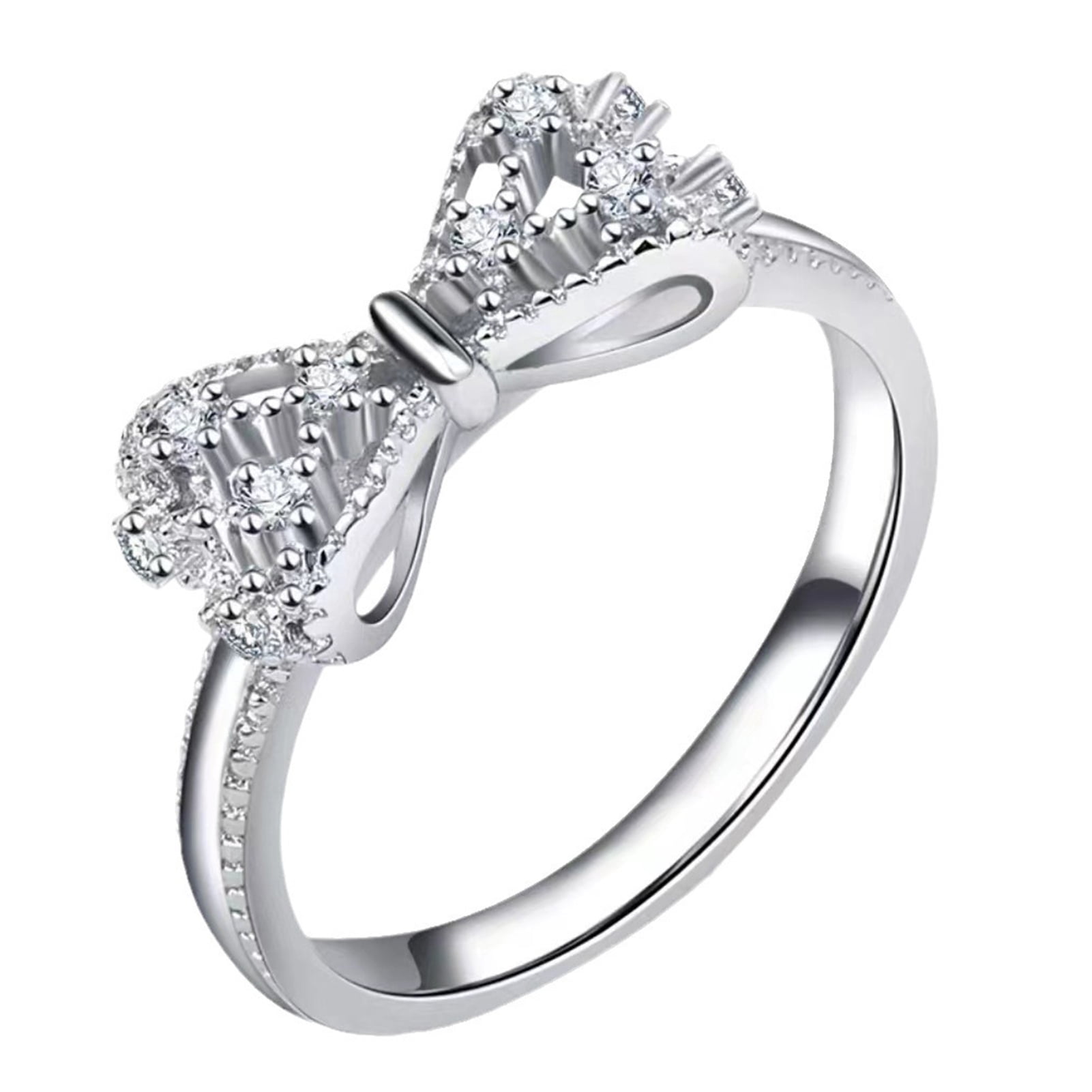 Prom Rings HUANLEDASH Lady Ring Bow Shape Cubic Zirconia Copper Wedding Ring ...