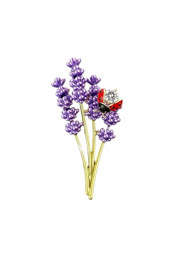 Lavender Brooch with Ladybug Decor Suit Coat Collar Dress Scarf Hat Decoration Pin Dripping Oil Insect Flower Brooch for Formal Party Wedding