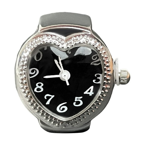 HUANLEDASH Love Heart Dial Ring Watch Elastic Stainless Steel Band Men Women Couple Watch Finger Ring Birthday Gift Fashion Accessories