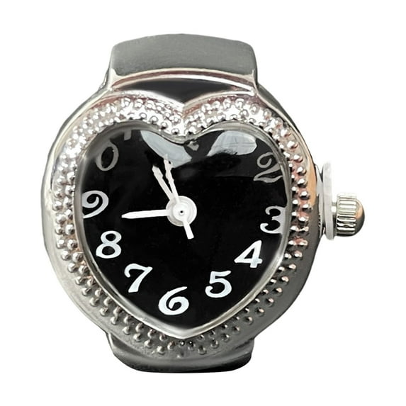 HUANLEDASH Love Heart Dial Ring Watch Elastic Stainless Steel Band Men Women Couple Watch Finger Ring Birthday Gift Fashion Accessories