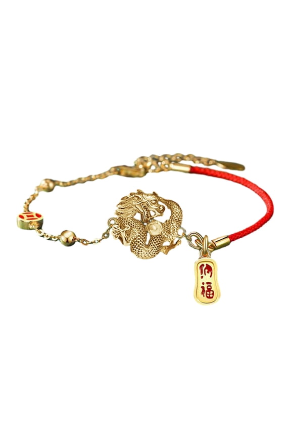 Lucky Red Rope Zodiac Dragon Bracelet Women Men Adjustable Handmade Beaded Bracelet 2024 New Year Jewelry Gift