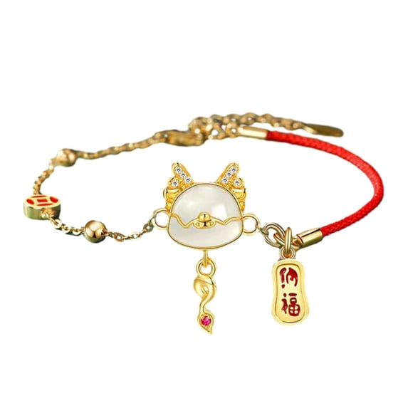 HUANLEDASH Lucky Red Rope Zodiac Dragon Bracelet Women Men Adjustable Handmade Beaded Bracelet 2024 New Year Jewelry Gift