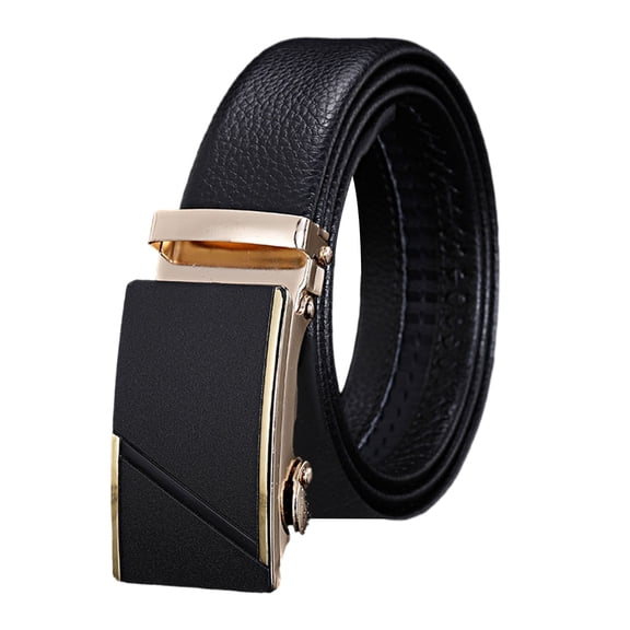 HUANLEDASH Men Autumatic Belt Business Formal Belt Smooth Faux Leather Alloy Buckle Anti-break Great Durability Anti-slip Men Meeting Commute Suit Pants Belt