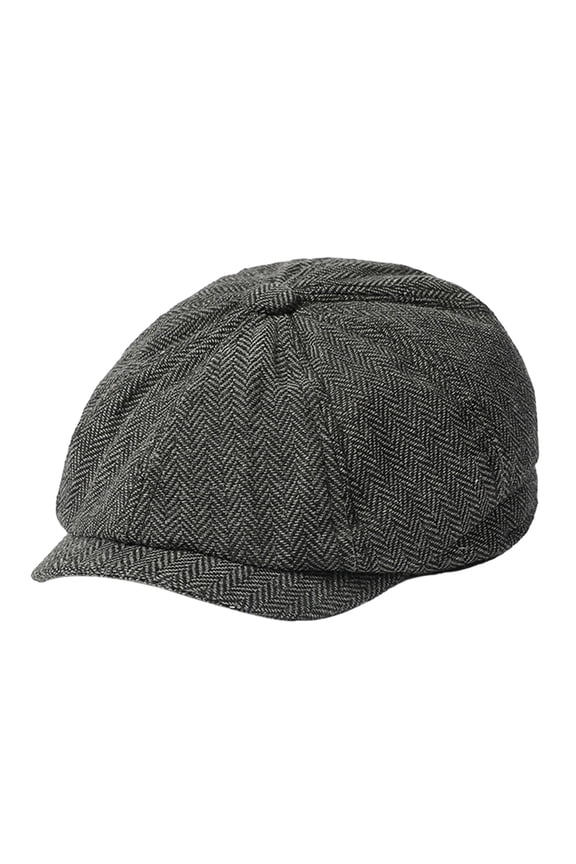Men Autumn Winter Classic Herringbone Pattern Octagonal Hat Extended Brim Beret Hat Newspaper Painter Hat Fashion Accessories