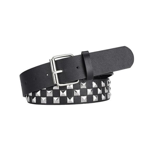 HUANLEDASH Men Belt with Square Bead Pyramid Decoration Punk Hip Hop Style Adjustable Length Waistband Jeans Belt