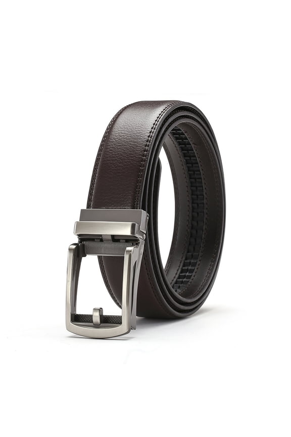 Men Faux Leather Belt Micro Automatic Buckle Ratchet Track Belt Scratch-resistant Belt Fashion Accessories
