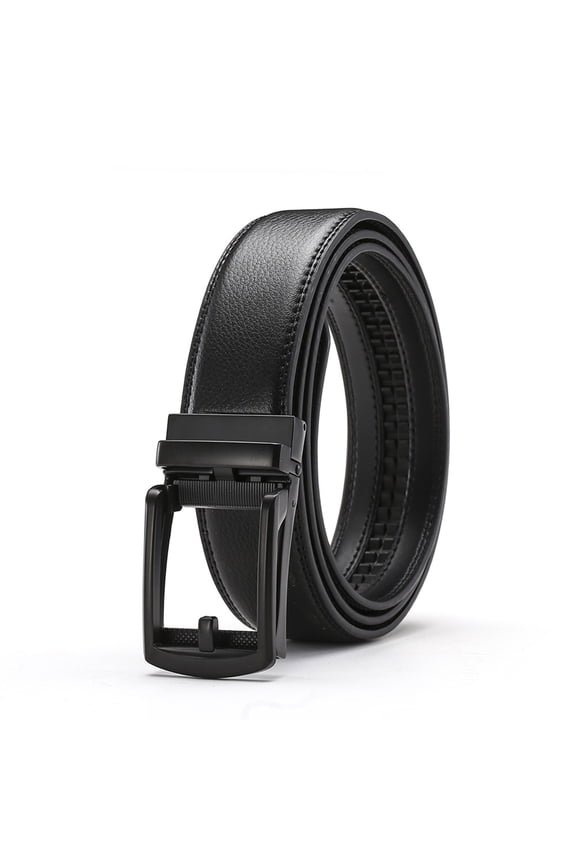 Men Faux Leather Belt Micro Automatic Buckle Ratchet Track Belt Scratch-resistant Belt Fashion Accessories