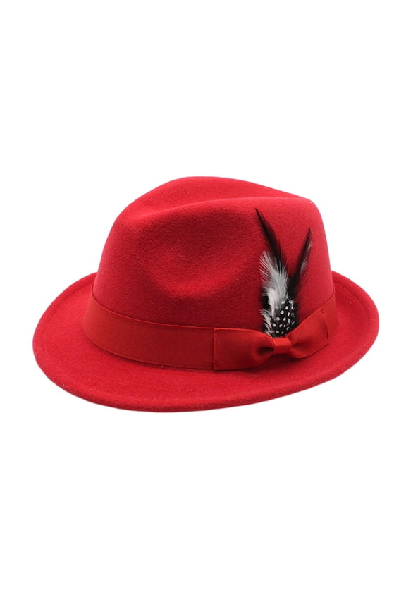 Men Fedora Hat Feather And Bow Decor Vintage Short Brim Felt Hat Solid Color Women Panama Hat 1920s Floppy Hat for All-Day Wear