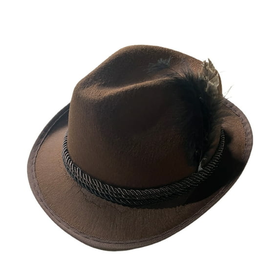 HUANLEDASH Men Fedora Retro Jazz Hat Feather And Rope Decor Curved Edge Solid Color Oktoberfest Party Festivals Holiday Bowler Cap