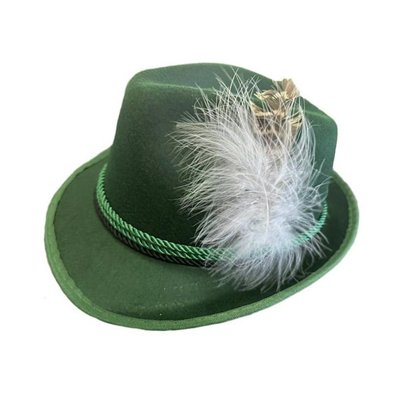 HUANLEDASH Men Fedora Retro Jazz Hat Feather And Rope Decor Curved Edge Solid Color Oktoberfest Party Festivals Holiday Bowler Cap