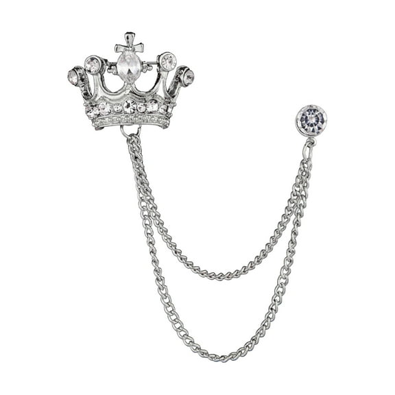 HUANLEDASH Men Retro Brooch English Style Crown Shape Rhinestone Tassel Decor Suit Coat Chest Decoration Formal Event Wedding Business Occasions Clothes Jewelry