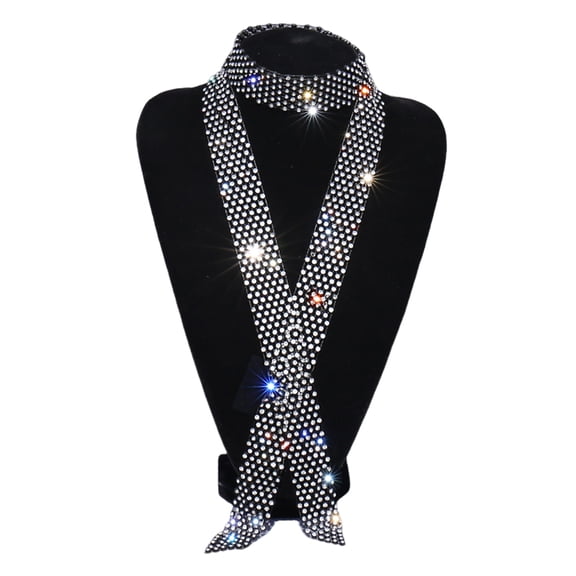HUANLEDASH Men Rhinestone Tie Long Adjustable Hollow Out Exquisite Lightweight Dance Stage Show Performance Party Prom Men Necktie
