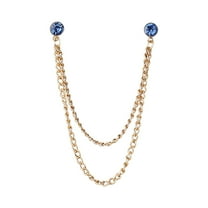 HUANLEDASH Men Suit Pin Rhinestone Decor Double Chains Anti-slip Dress-up Polished Coat Collar Pin Coat Brooch Adult Clothes Hats Bags Jewelry