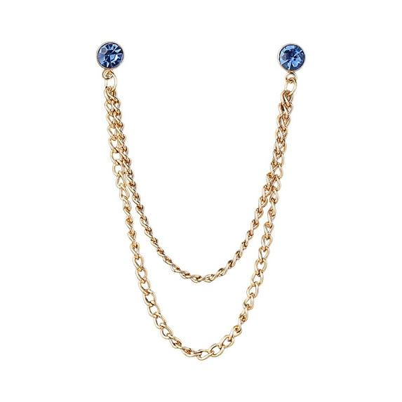 HUANLEDASH Men Suit Pin Rhinestone Decor Double Chains Anti-slip Dress-up Polished Coat Collar Pin Coat Brooch Adult Clothes Hats Bags Jewelry