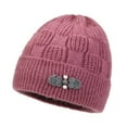 thumbnail image 1 of HUANLEDASH Mid-aged Women Winter Hat Flower Applique Decor Dome Knitted Stretchable Beanie Solid Color Brimless Keep Warm Winter Grandmother Mother Cap, 1 of 1