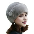 thumbnail image 1 of HUANLEDASH Mid-aged Women Winter Hat Thick Plush Faux Fur Heat Retention Windproof Solid Color Rhinestone Decor Outdoor Cycling Skiing Beanie, 1 of 1