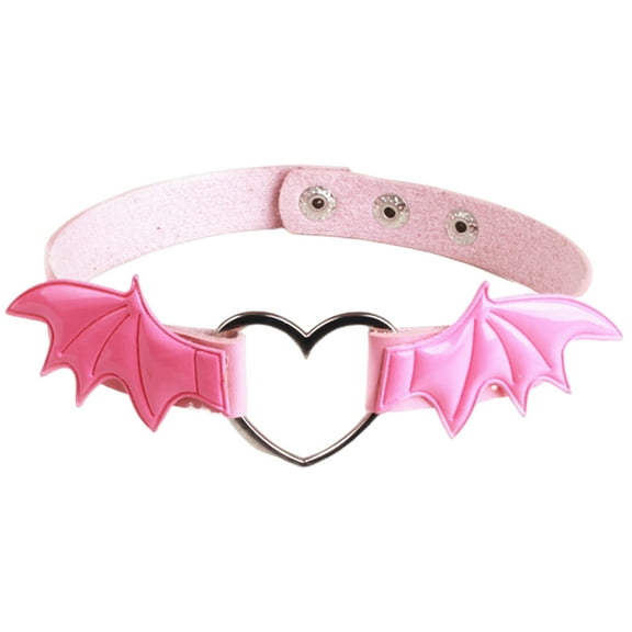 HUANLEDASH Nightclub Cosplay Heart Bat Wing Collar Necklace Punk Rock Gothic Sexy Faux Leather Circle Collar Choker Necklace Body Accessories