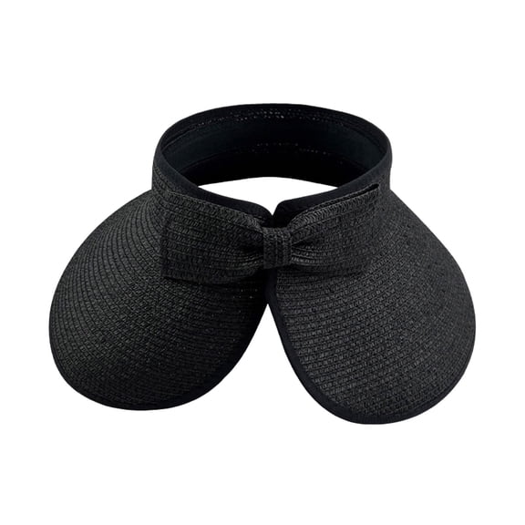 HUANLEDASH Outdoor Ladies Hat Empty Top Foldable Large Brim Bow Decor Sun Protection Anti-UV Beach Straw Cap Gardening Fishing Travel Hat