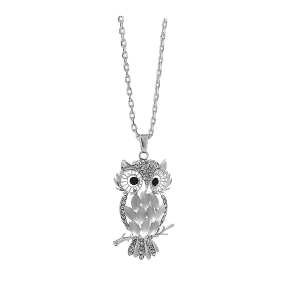 HUANLEDASH Owl Necklace Sweater Chain Faux Opal Rhinestone Decor Hollow Out Alloy Clothes Jewelry Dating Prom Party Garment Decoration Necklace