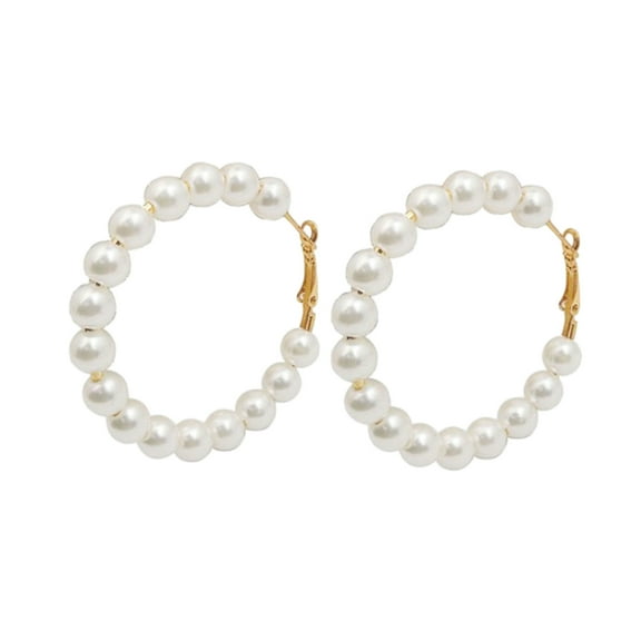 HUANLEDASH Pair Huggie Earrings Faux Pearl Round Shape Exaggerated Solid Color Anti-allergy Lightweight Stainless Ear Decoration Jewelry Earrings