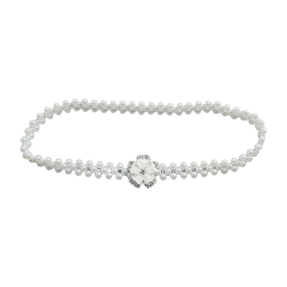 HUANLEDASH Pearl Belt for Women Fashion Rhinestone Floral Pearl Decorative Waist Chain Sweet Dress Elastic Belt Elegant Party Accessory